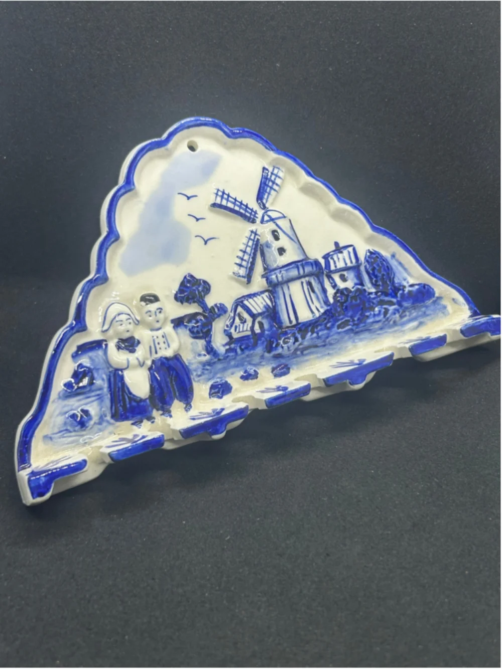 Vtg Royal Delft Small Dutch Windmill Wall Hook Rack One Size White Blue